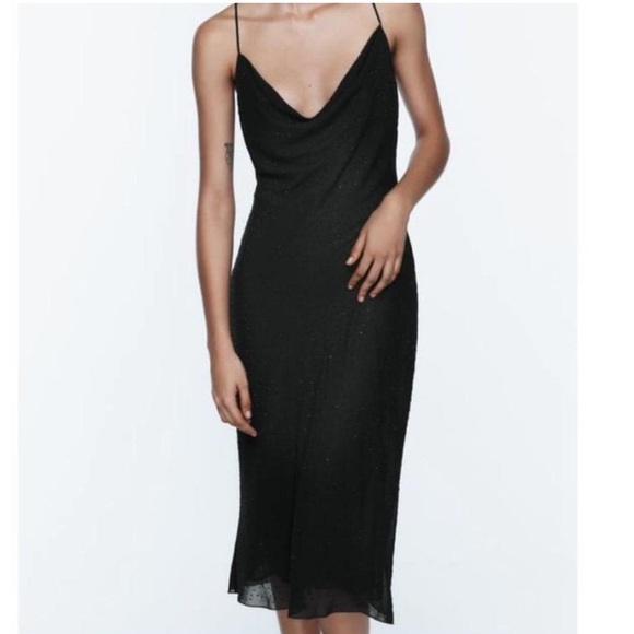 Vintage City Triangles Classy Scoop Neck Midi Shimmer Sparkle Black Dress Medium - Picture 1 of 8